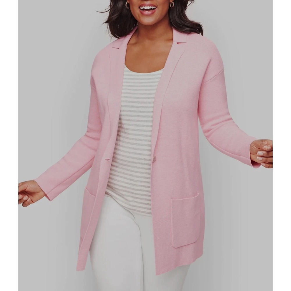 New Talbots Sweater Blazer Patch Pocket Women Size Medium Pink